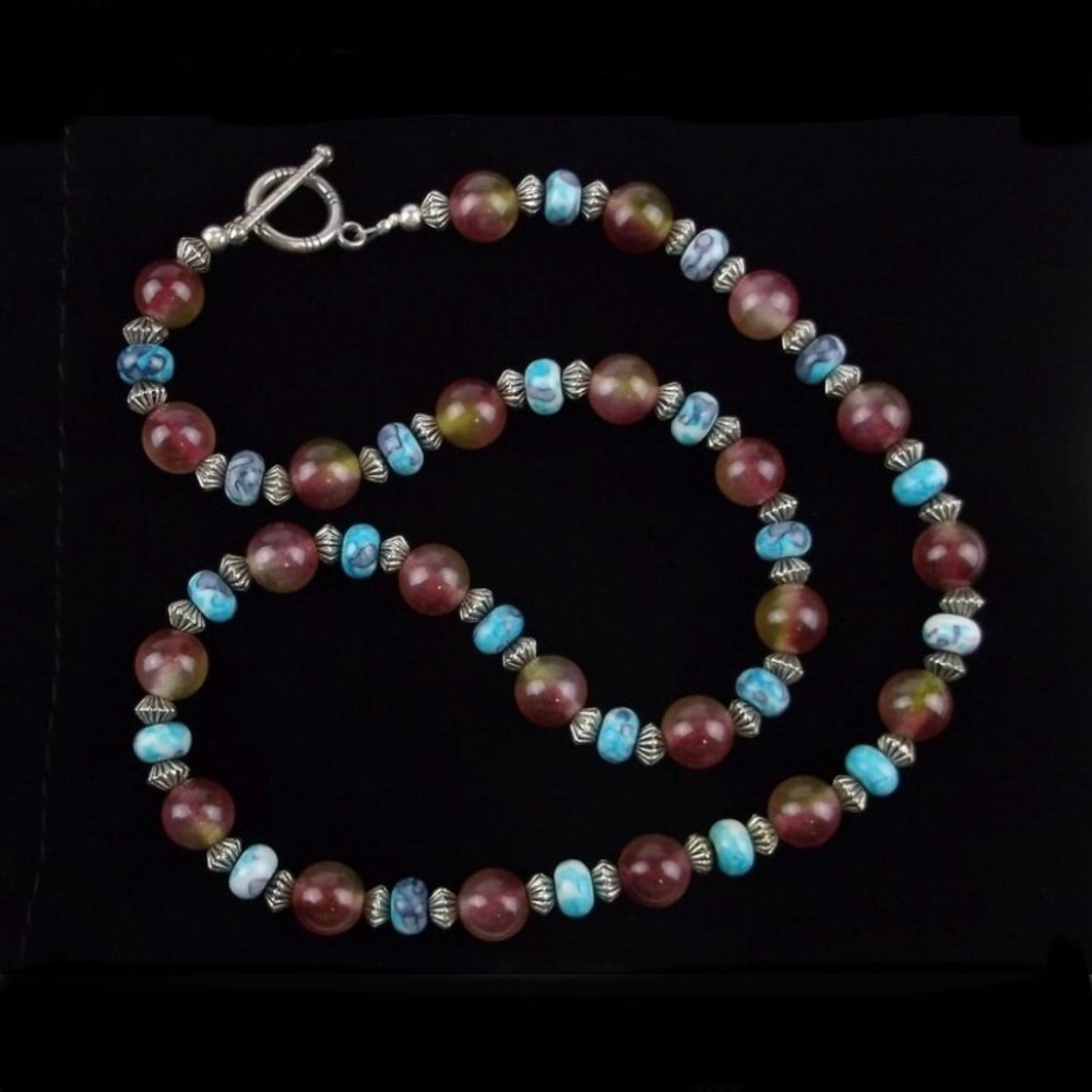 Vintage Sterling Silver Gemstone Necklace 18"‎